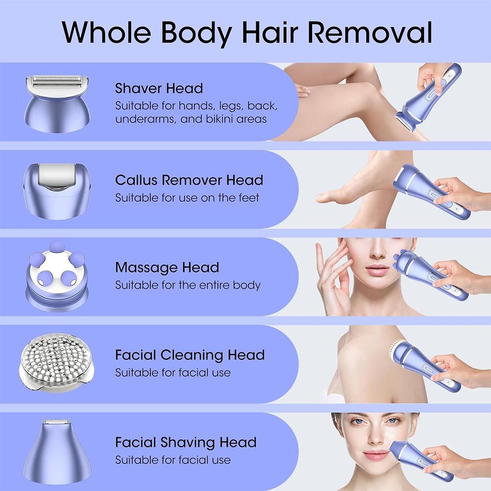 7 in 1 Hair Removal for Women Epilator Female Bikini Trimmer Body Electric Shaver Face Razor for Legs Arms Armpit