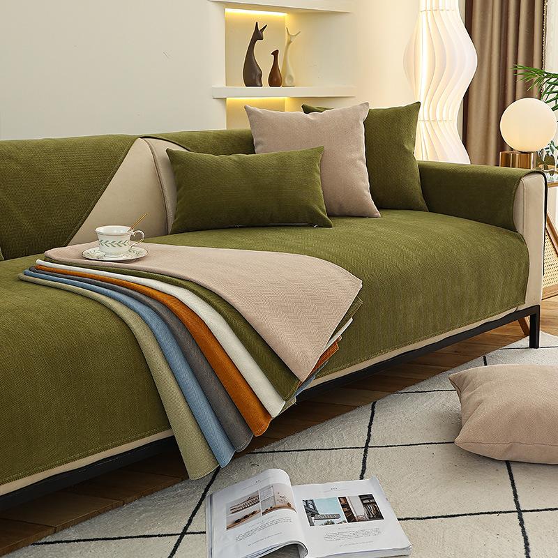 Sofa Cushion Four Seasons Universal Chenille Simple Cover Towel Light Luxury Nordic Matcha Sofa Cover