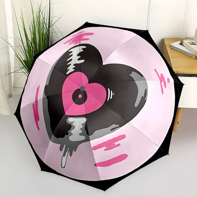 1pc Heartbeat Love Automatic Open/Close Umbrella, Portable Folding Umbrella for Travel, Themed Events, It Is Suitable As a Gift for Various Festivals,