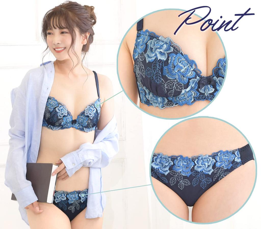 Smile Lala Black C75 Bra and Panty Floral Elegant and Cute Underwear Set Women's Set, Embroidery, Neat, 3/4 Cup, Ultra-Thin, Side-Lining, Panty,