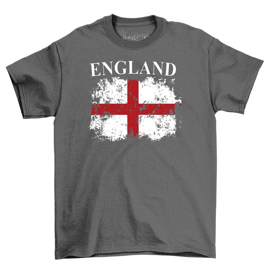 Distressed England Flag T-Shirt Mens Womens Tees Top Adults and Euro 2024 Football Fan Tee Shirt