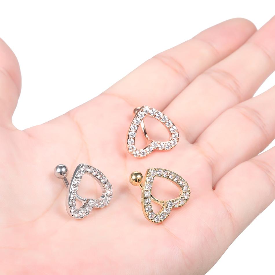 1PC Surgical Steel 14G CZ Reversed Bar Belly Button Ring Heart Navel Stud Piercing Ring Jewelry Sexy Umbilical Oreja Pircings