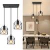3-Light Pendant Light Fixtures Farmhouse Kitchen Island Industrial Hanging for Dining Room Bedroom Black Metal Cage E26 Lamp