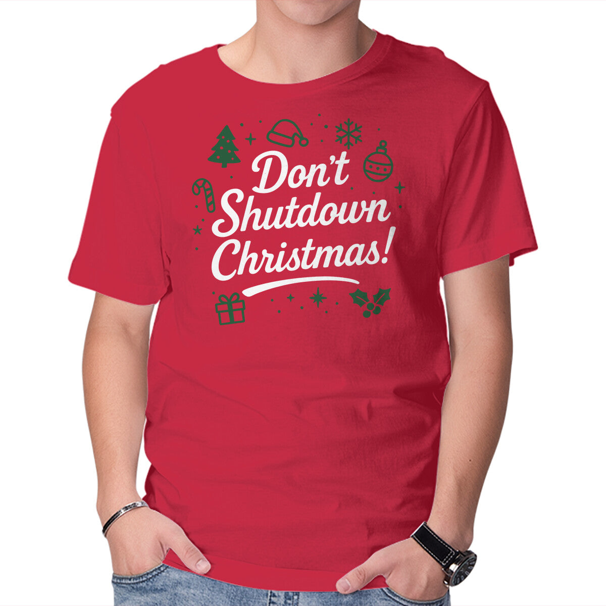 Unisex Crew Neck T-Shirt Don t Shutdown Christmas Graphic Short Sleeve Casual Tee XS