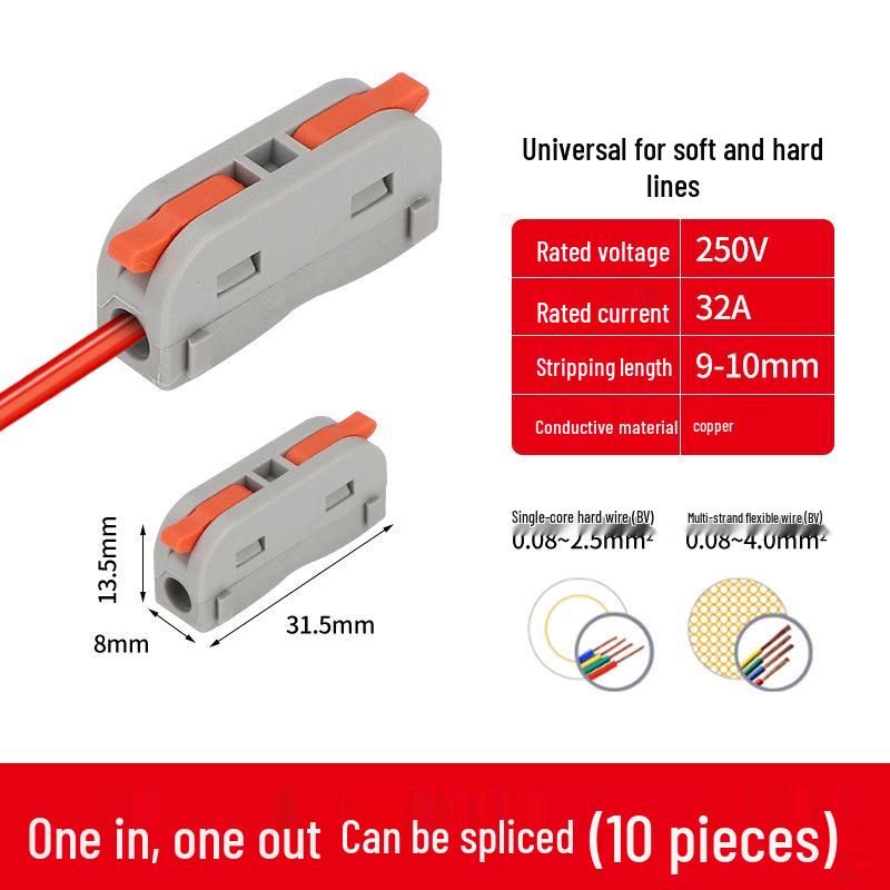 Push-Type Mini Terminal Block Splitter: 2-In/2-Out Quick Downlight Power Wire Connector