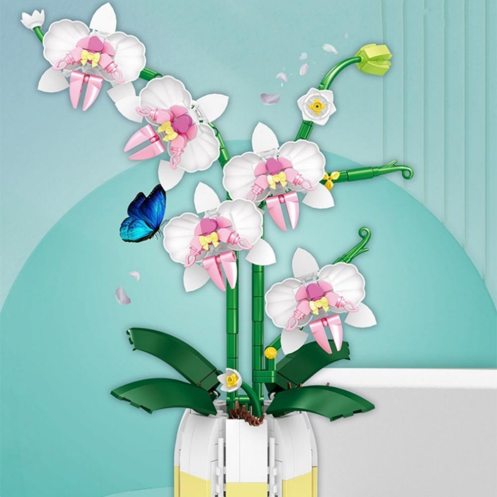 Moth Orchid Flower Building Blocks Bouquet Potted Desktop Decoration Puzzle Toy for Childrens Creative Holiday Gift