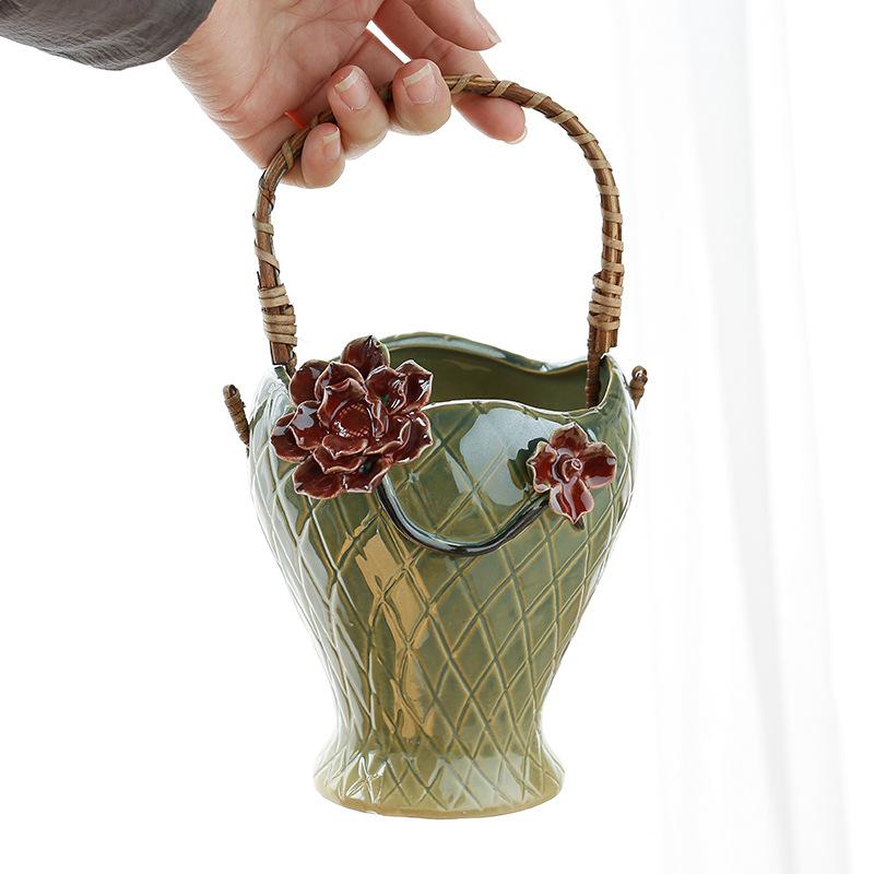 Rattan Hand Blumenkorb Vase Sukkulenten Pflanztöpfe Blumentopf Steinzeug Korb Garten Hof Dekorative Accessoires Vasen Töpfe
