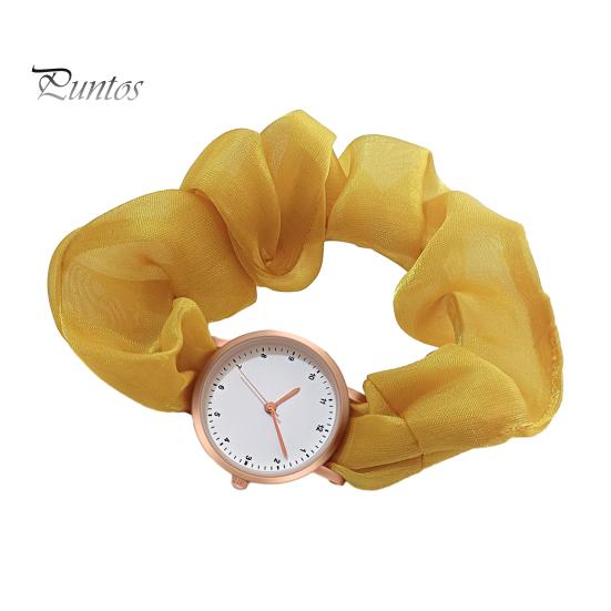 

Women Scrunchies Band Watch Round Dial Casual Quartz Wristwatch with Cloth Stretchy Strap Fashion Jewelry Accessory помаранчевий