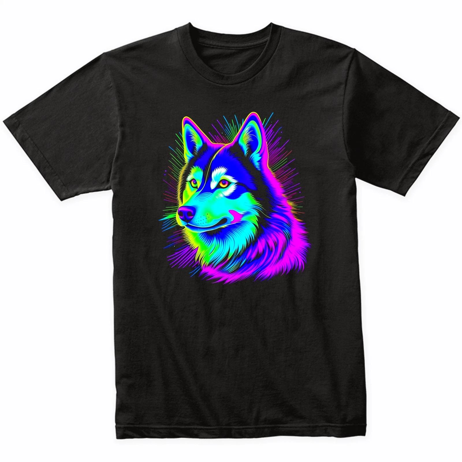 Siberian Husky Psychedelic Dog Art T-Shirt - Siberian Husky Owner Gift XL