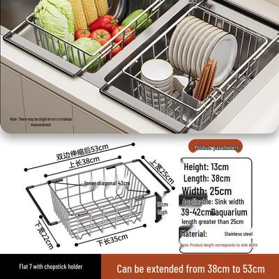 Telescopic Stainless Steel Sink Dish Drying Rack with Chopsticks Holder