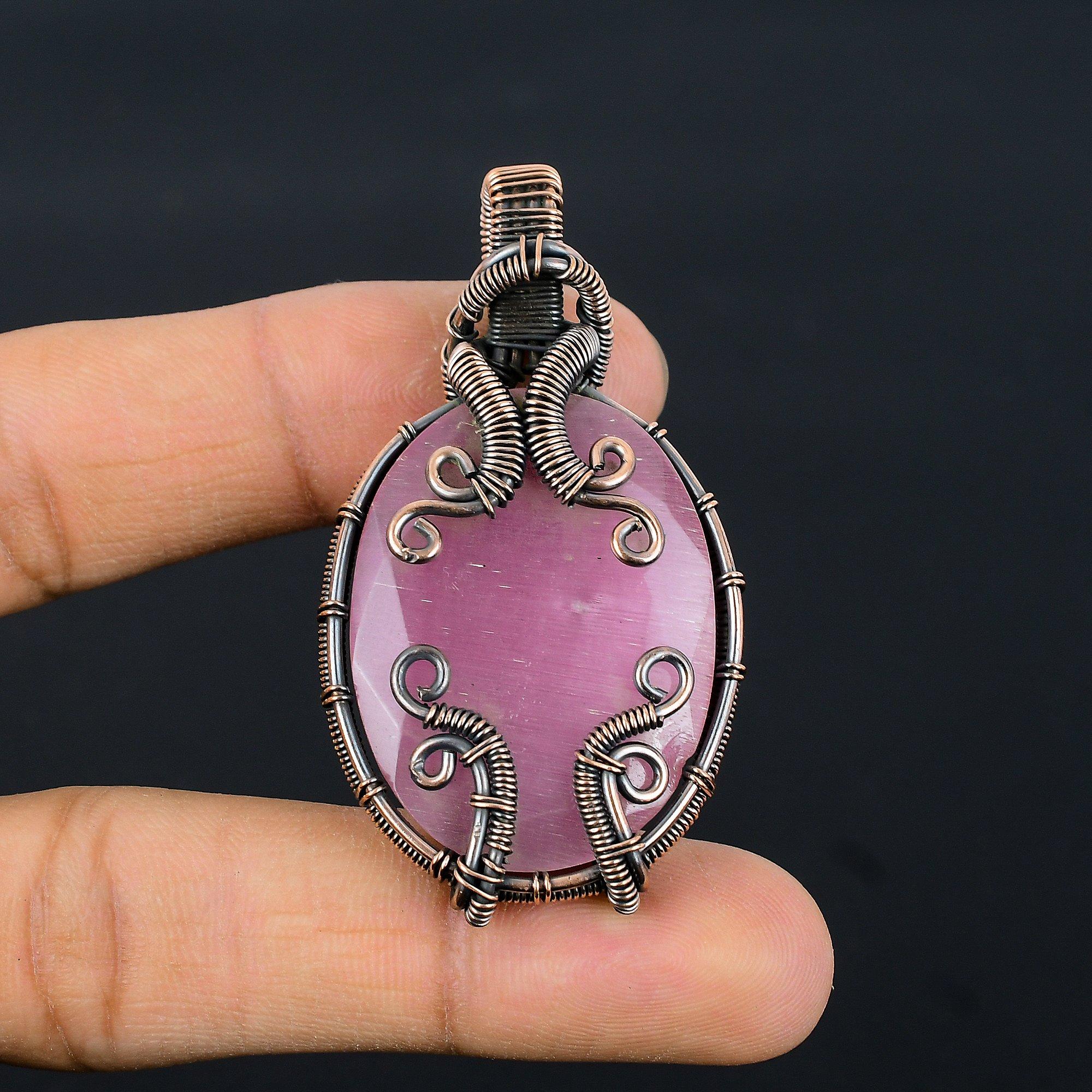 

Pink Monalisa Pendant, 999 Copper Wire Wrapped Pendant Handmade Gemstone Jewelry, Gifts For Wife Brand New Pendant 2.55 Inches