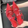Pesstwei Designer Sexy Patent Leather  Pointed Toe Slippers Women Pumps Sandals Narrow Band Thin Heel Slingback Mules Shoes Size 40