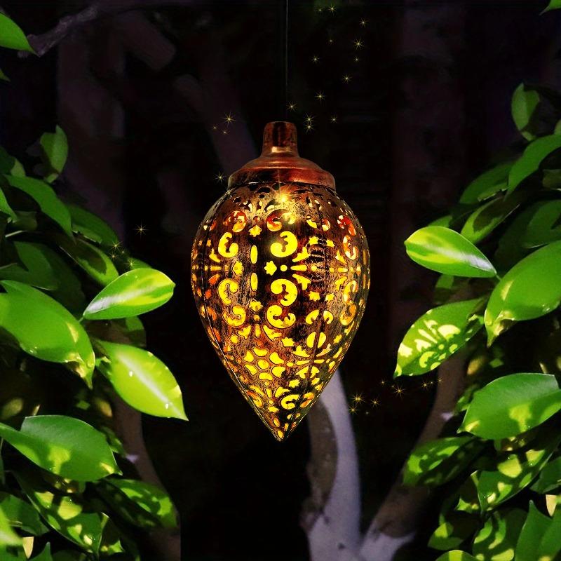 3PCS Solar Metal Olive Ball Water Drop Pendant Light Waterproof LED Outdoor Garden Landscape Lamp for Patio Yard Pathway Party Decor