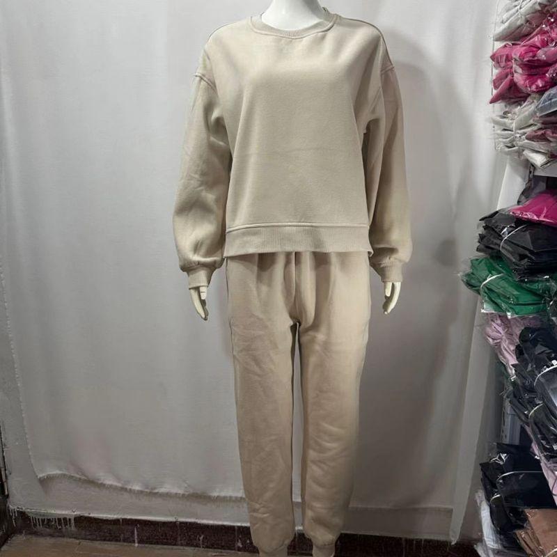 

Fashion Fashion Casual Solid Color round Neck Sweater Pants Suit round Neck Top and Pants Set Apricot M