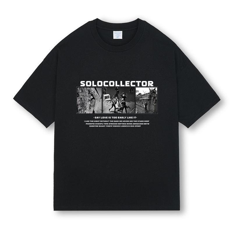 

Весенне-летняя уличная креативная футболка с принтом «Три пазла», свободная повседневная футболка с короткими рукавами, мужской парный наряд XXL чёрный