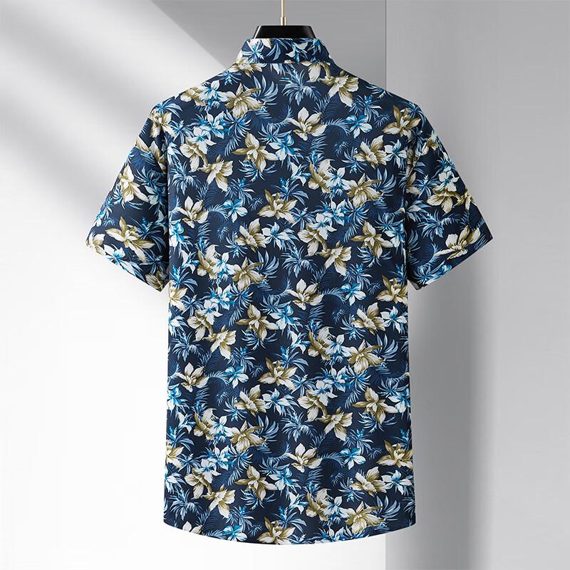 DIBENZE Men's Summer Casual Floral Short-Sleeve Shirt