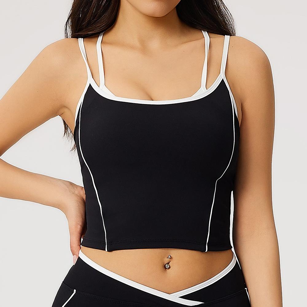 Women's Cross-Back Yoga Vest with Chest Pads - Color Block Fitness Sports Bra