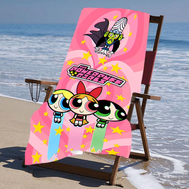 proof beach towel with a The Powerpuff Girls2 pattern - soft,absorbent,quick-drying,machine washable - perfect for swimming,camping,bathing
