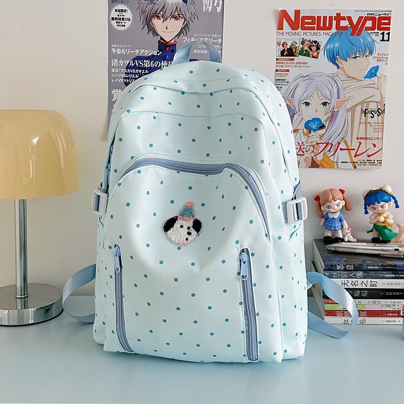 Dot Print Girls Backpack Junior High School Student Lightweight Schoolbag
