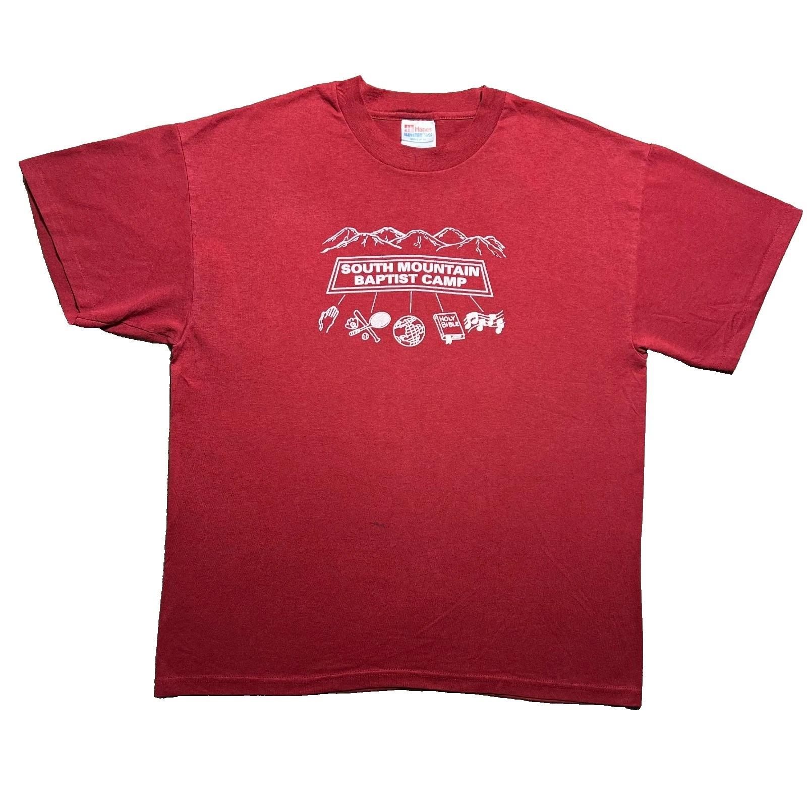 Vintage 90s Hanes South Mountain Baptist Camp T Shirt Red Single Stitch Large 2XL