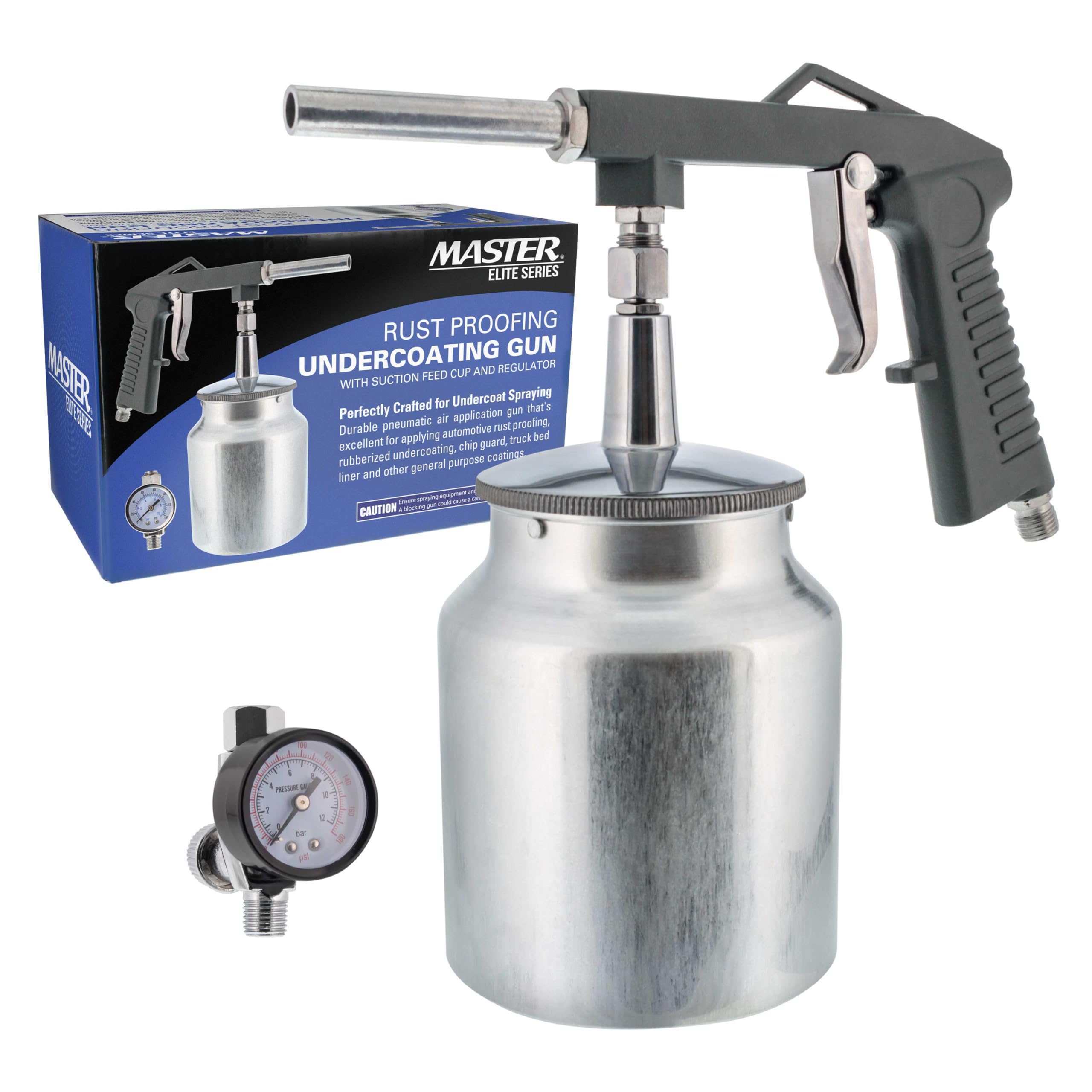 

Master Elite Air Undercoat Spray Gun with Regulator & Suction Cup - Apply Sprayable Truck Bed Liner Coating, Rubberized Undercoat, Anti-Rust Pain