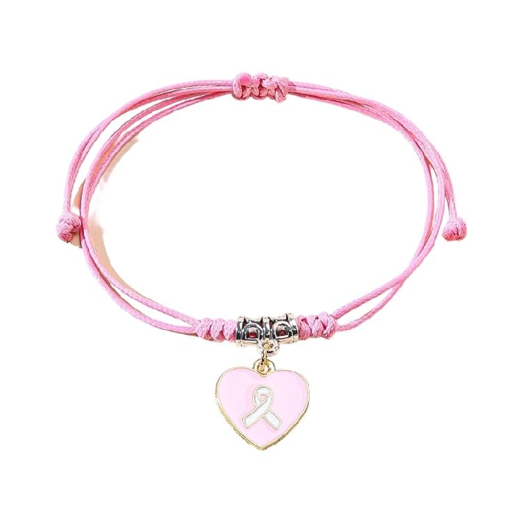 Meaningful Pink Purple Braided Bangle Ribbon Woven Heart Bracelet Wrist Jewelry For Chest Cancer Awareness