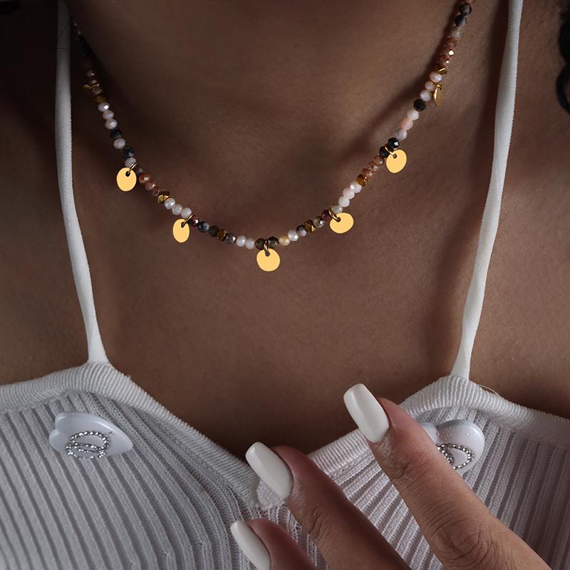 Glass Beads Combination Natural Stone Beads Necklace For Women Non Fading Stainless Steel Multi Color Women's Summer Necklaces
