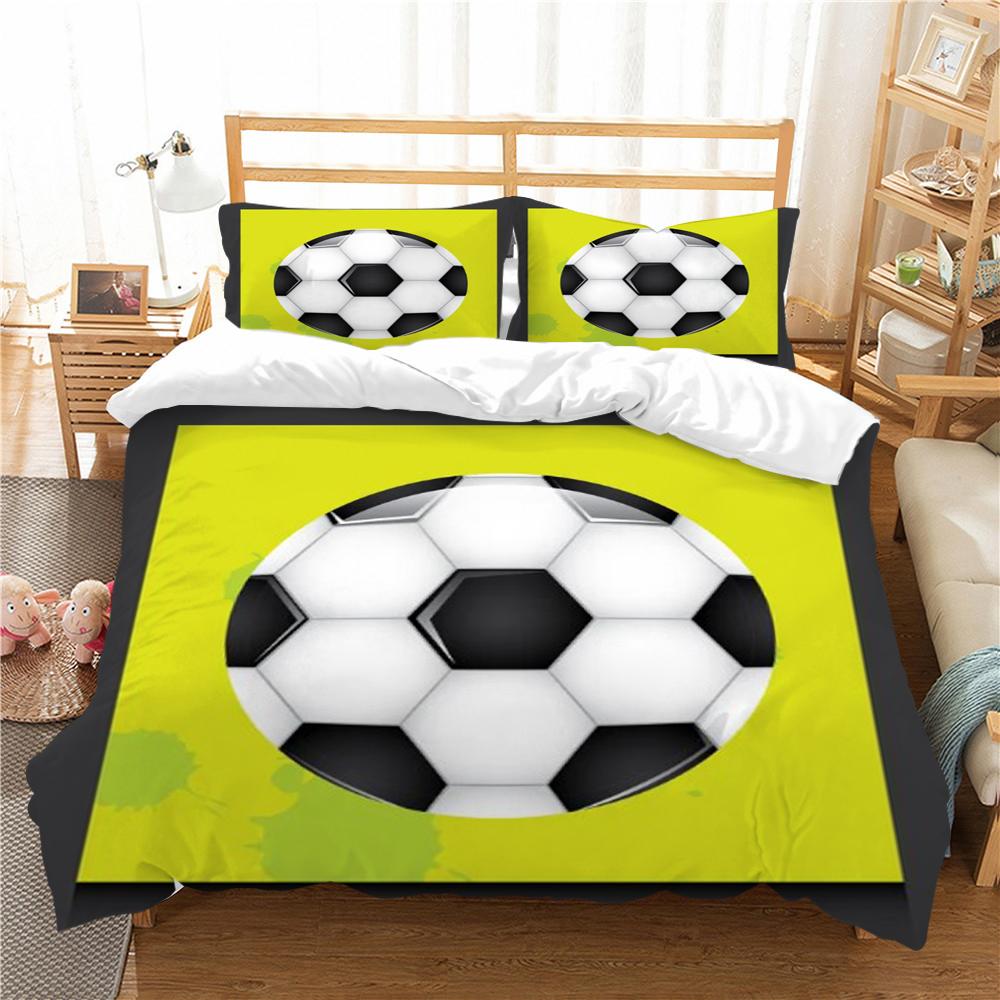 Bettwäsche-Set für Zuhause, Fußball-Druck, gewaschenes Bettbezug-Set, weich, für junge Leute, atmungsaktives Bettwäsche-Set, bequem, weich, Polyester