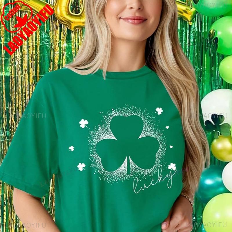 

Womens Tshirt St Patricks Day Graphic Tops Funny Short Sleeve Shamrock Shirts Cute St Pattys Printed Tee Unisex Cotton Camisetas 4XL
