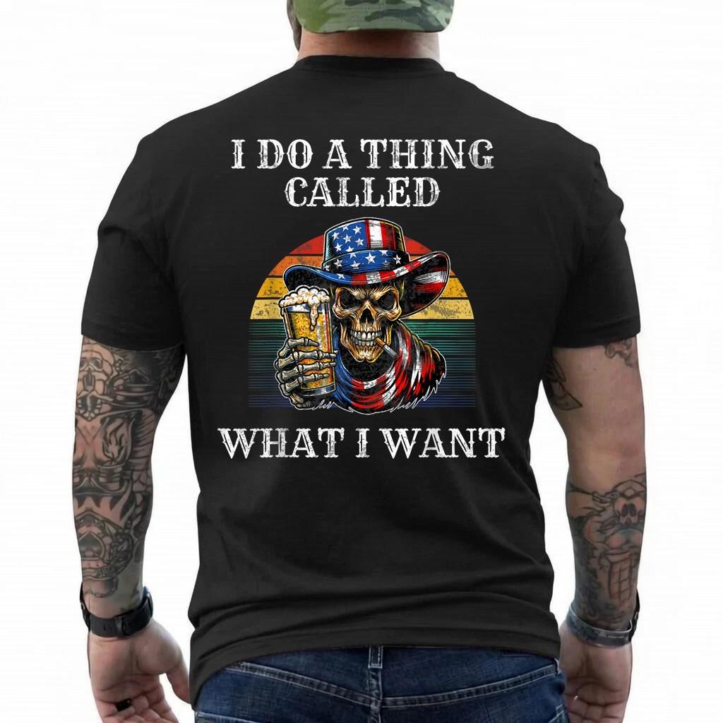 I Do a Thing Called What I Want Skull Cowboy American Mens T-Shirt L
