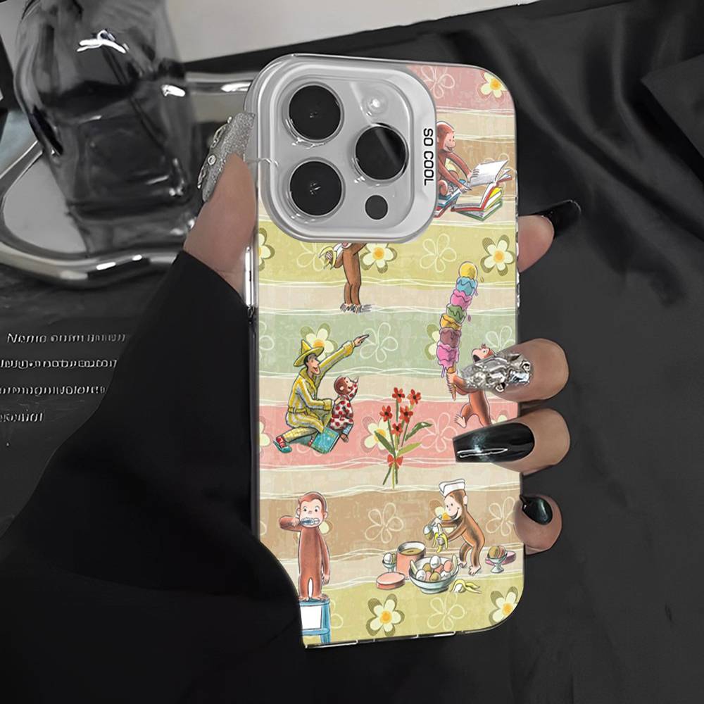 Luxury Curious George For iPhone 17 16 15 14 13 12 11 Pro Max Plus Matte Color Back Phone Cover iPhone 17