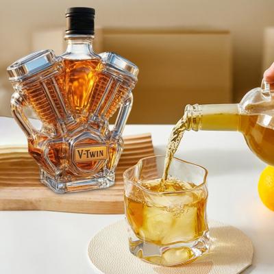 Whiskey Bottle Motorcycle Engine Decanter Handmade Glass Bottle Mechanical Aesthetics Liquor Container for Motorcycle Enthusiasts