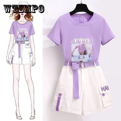 Shorts-Set für Damen, Sommer, bedruckt, kurzärmelig, T-Shirts, hohe Taille, Jeansshorts, zweiteiliges Set, Outfits für Mädchen