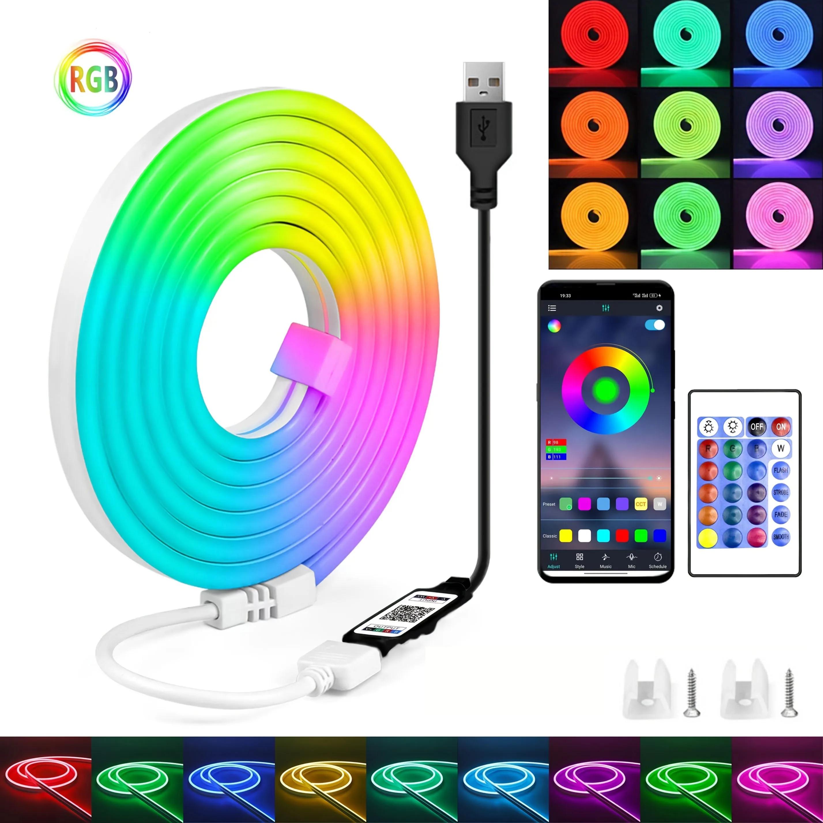 

Умная RGB светодиодная лента Неон Гибкая лента USB Bluetooth Приложение Пульт управления Синхронизация с музыкой DIY Украшения для ТВ Игровой комнаты 1m