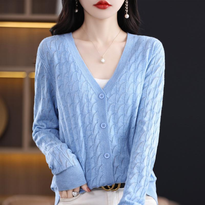 Women S V Neck Long Sleeve Knit Cardigan Slim Fit Solid Color Outerwear