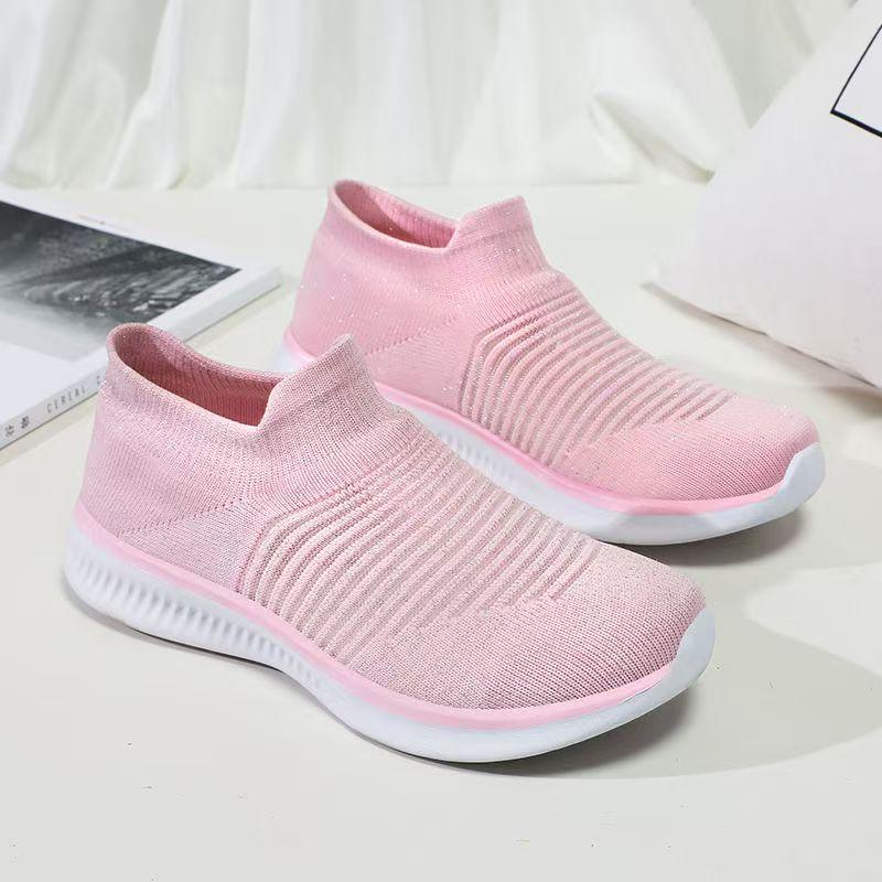 Woman's Summer New High Top Mesh Casual Sports Shoes Soft Sole Non Slip Round Toe Lightweight Slip On Big Size Walking Shoes