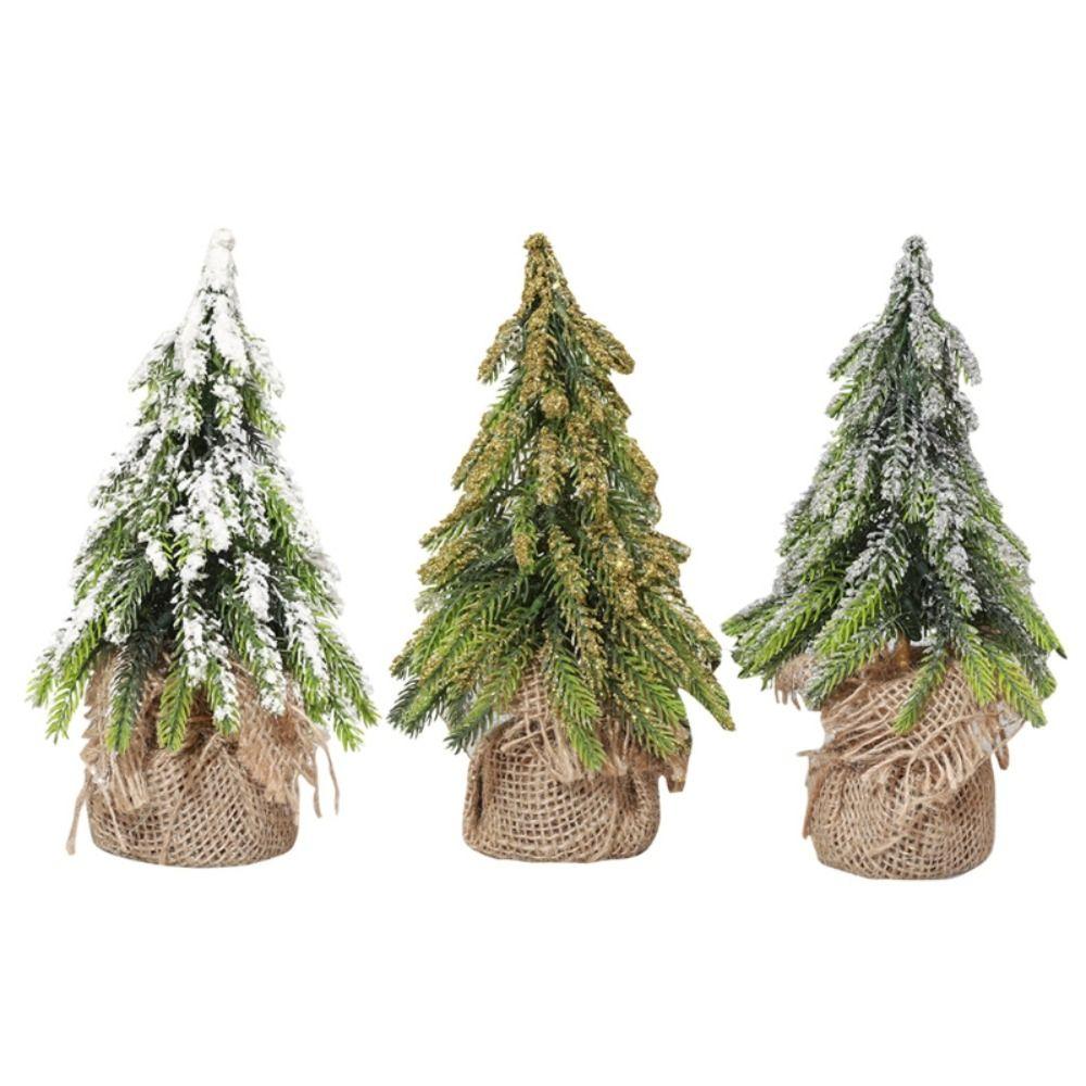 Elegant Handmade Miniature Snow Pine Tree Stable Green Mini Christmas Tree Burlap 20CM Party