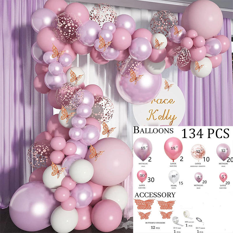 Pastel Pink Purple Balloons with Fairy Wings Butterfly Balloon Garland Arch Kit for Wedding Bridal Shower Birthday Decorations