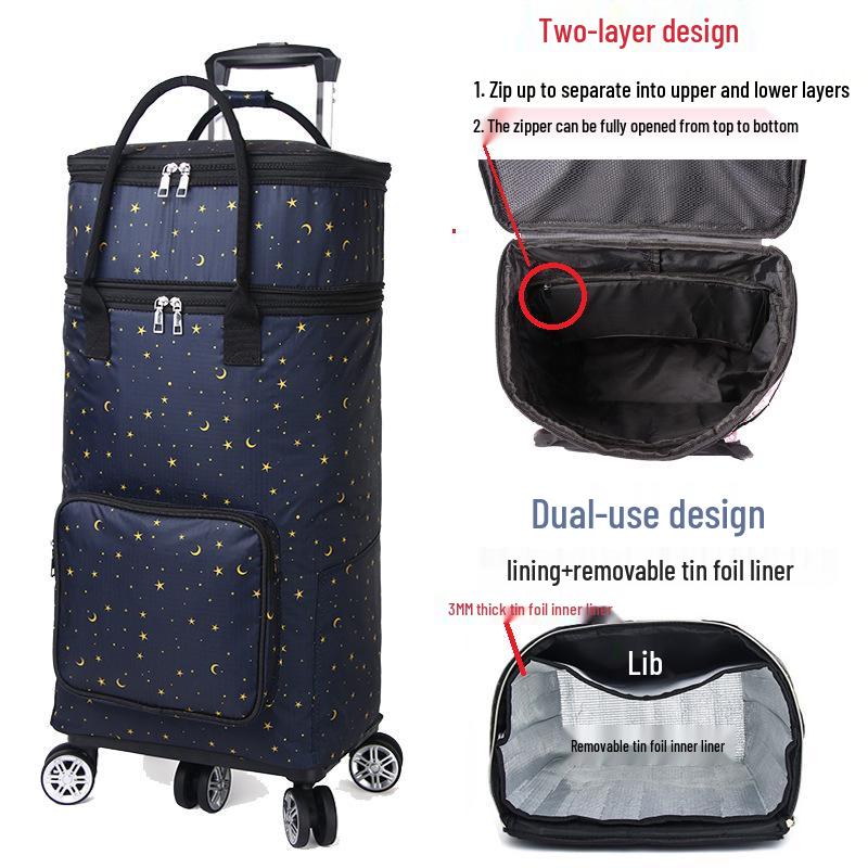 Elderly-Friendly Foldable Shopping Cart with Large Capacity and Portable Storage Bag