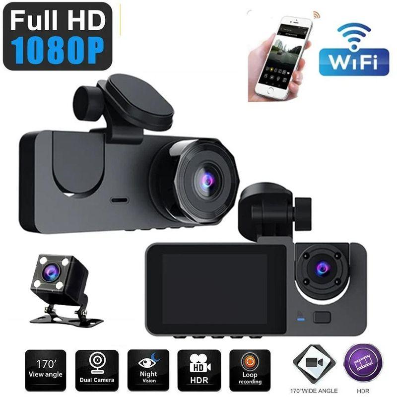 Car-Mounted 3-Camera Three-Lens Dashcam 3Dvr High-Definition Night Vision 1080 with Reversing Image