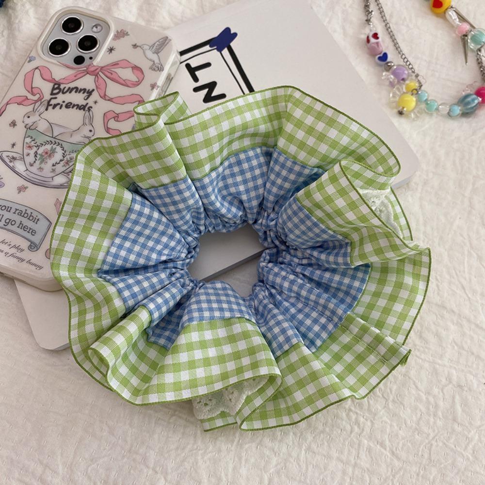 

Ponytail Holder Mint Green Plaid Hair Band Pastoral Style Lace Large Intestine Vacationope синий/зелёный