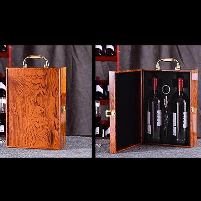 Lacquered Red Wine Packaging Gift Box Wooden Box Double Pack Wine Gift Box Universal Wooden Packaging Bag for Friend Partys
