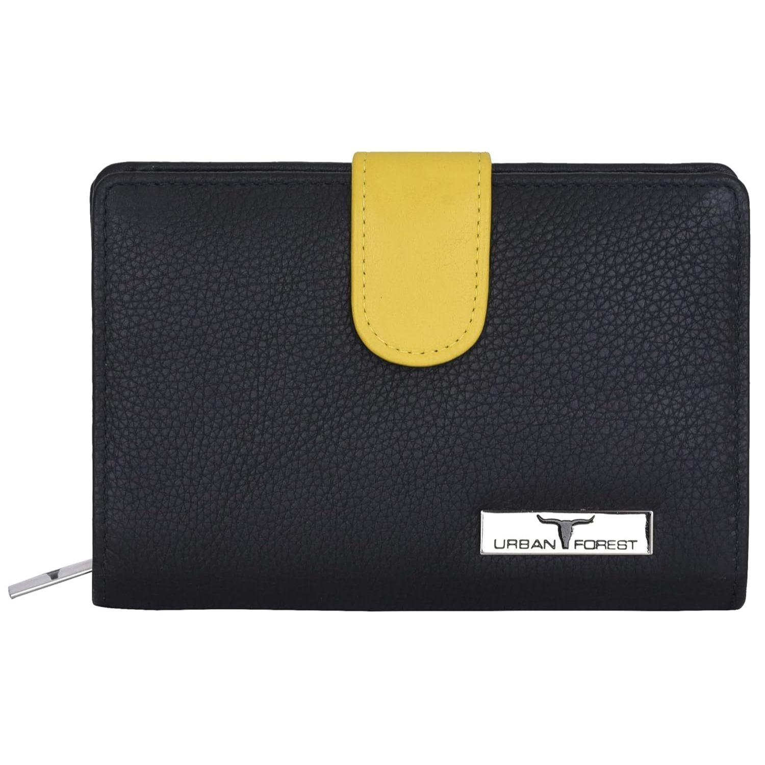 Женский кожаный кошелек Arya черногожелтого цвета 3730₽