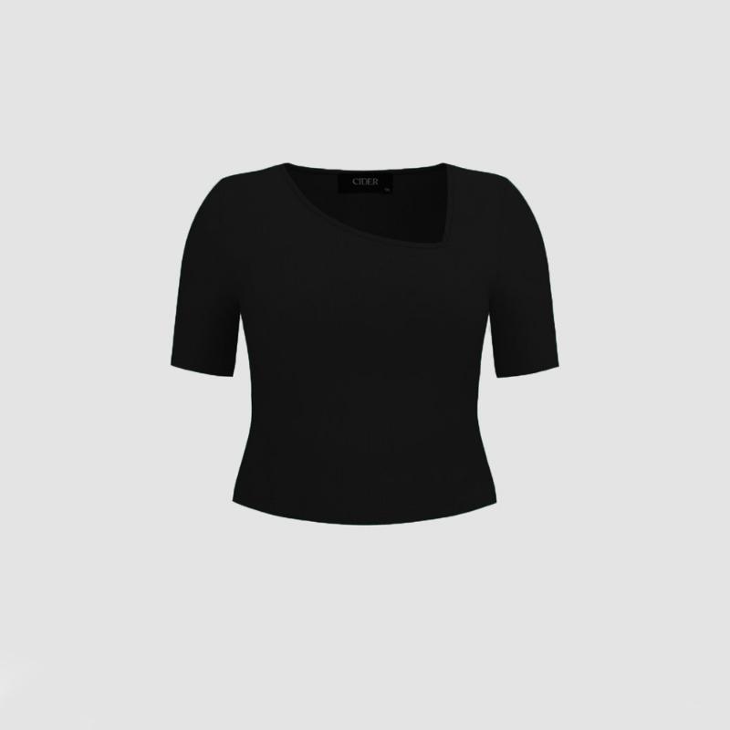 

Летний повседневный свободный укороченный топ с нерегулярным вырезом, женская шикарная черная футболка с коротким рукавом с эластичной резинкой на талии, укороченный топ больших размеров, пригородный укороченный топ 3XL чёрный