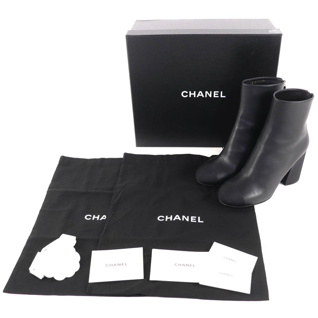 Ausgezeichnete CHANEL Stiefeletten schwarzes Leder Damen 36 22K G39529 Gebraucht