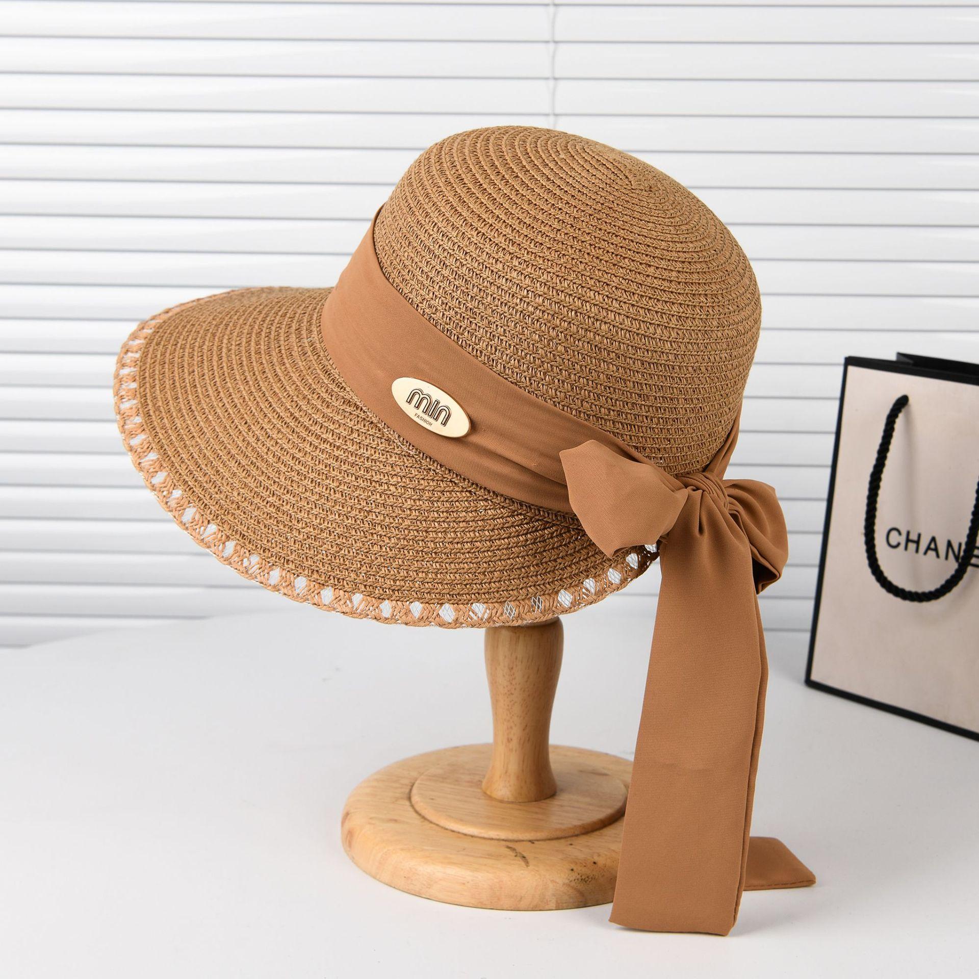 French elegant ribbon bow straw hat children summer dome seaside outing sunscreen sunshade top hat tide M（56-58cm） хаки