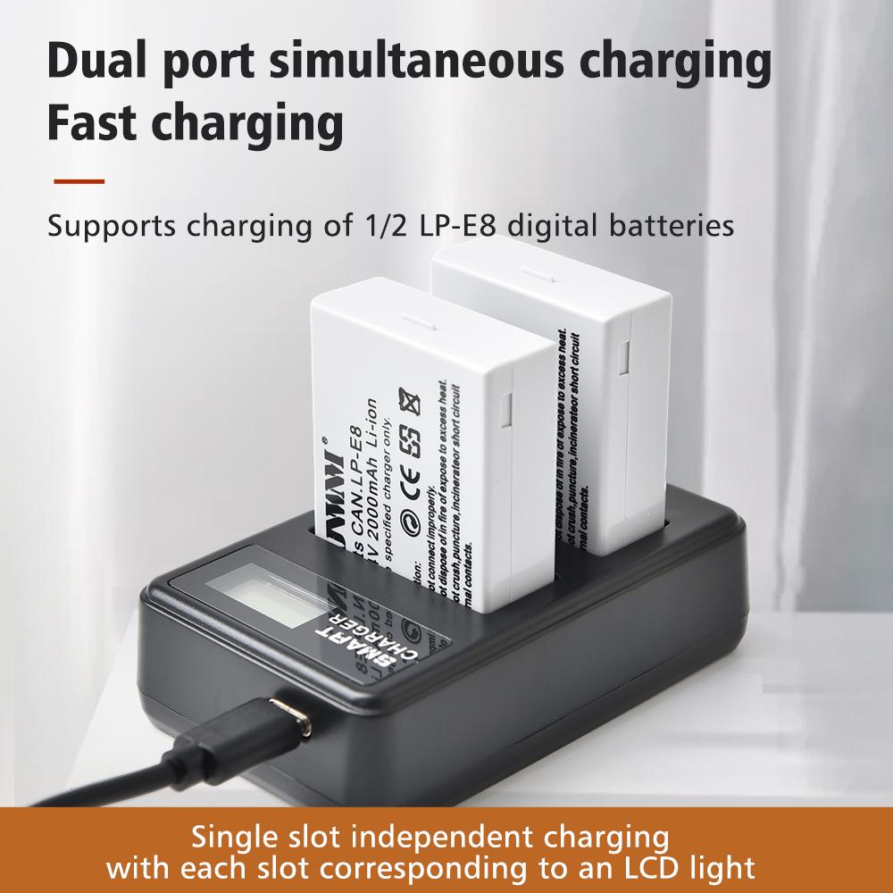 Batterie rechargeable LP-E8 2000 mAh pour Canon EOS 550D 600D 650D 700D X4 X5 X6i X7i T2i T3i