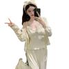 Autumn and winter island fleece with chest pad pajamas three-piece set sexy suspenders pure desire long-sleeved trousers double-sided fl loungewear