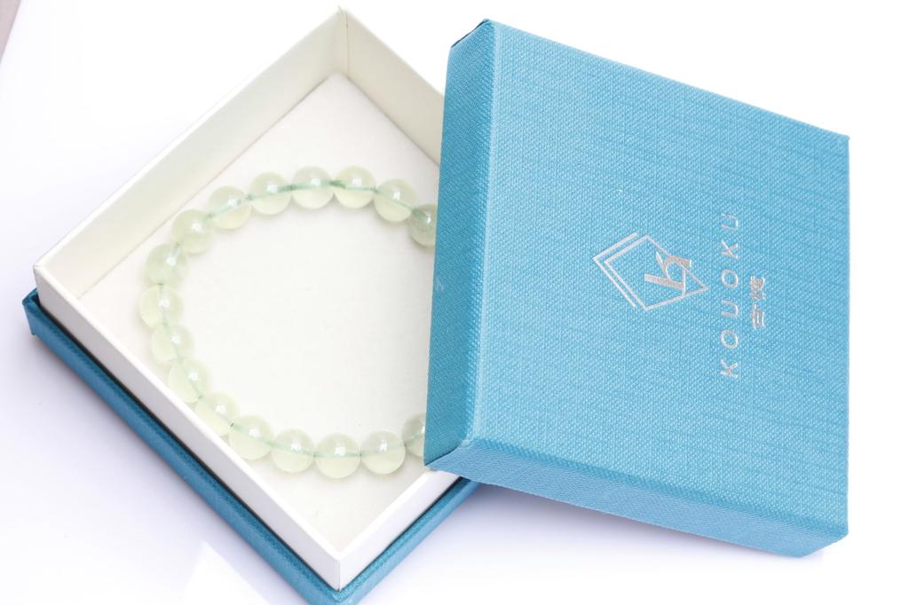 KOUOKU Old Prehnite Bracelet 9mm Power Stone Good Luck Natural Stone Prayer Beads [K Memories] (Prehnite-9mm)