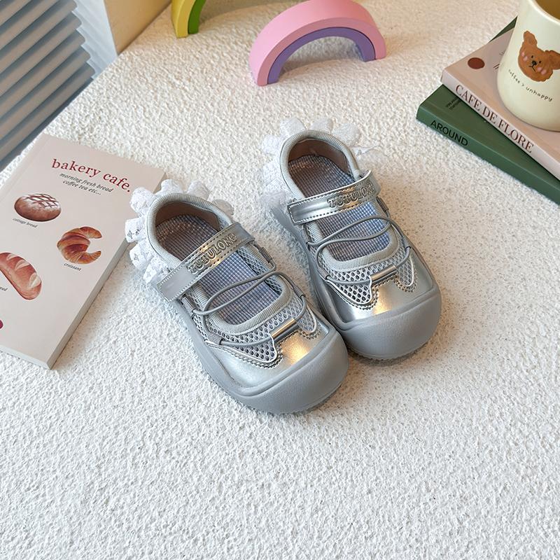 

Girls Casual Shoes Toes Capped Anti-kicked Kids Princess Shoes Sweet Lace 2025 New Children Tennis Shoes Cute Mesh Breathable 23 бежевый